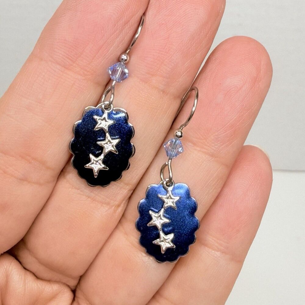 Silver Forest Blue And Silver Star Dangle Earrings New - Picture 3 of 6